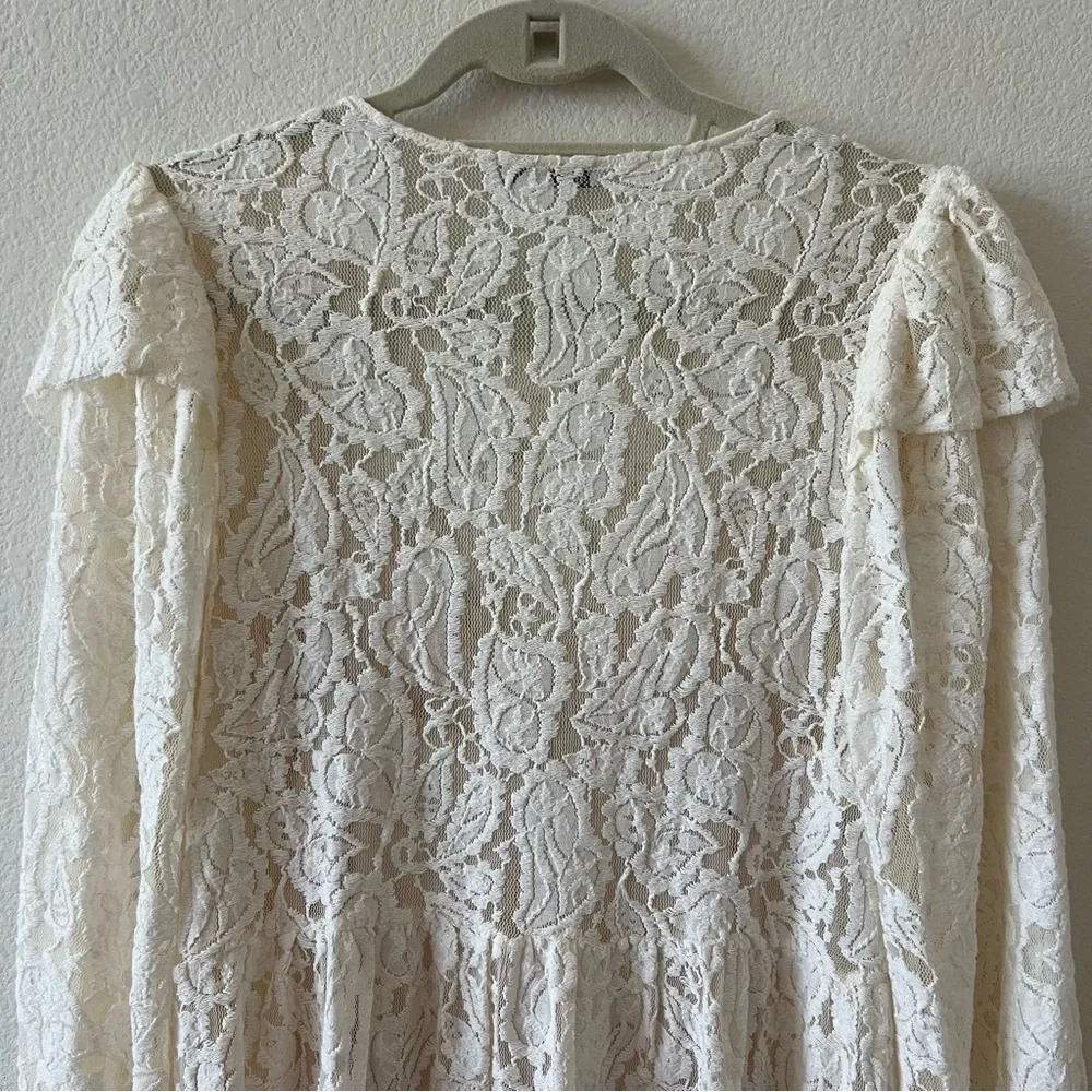 Zara Ivory Floral Lace Mini Dress Balloon Sleeve Ruffle Boho Wedding Guest M - Picture 12 of 16